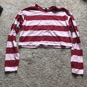 Cropped red and pink striped long sleeve